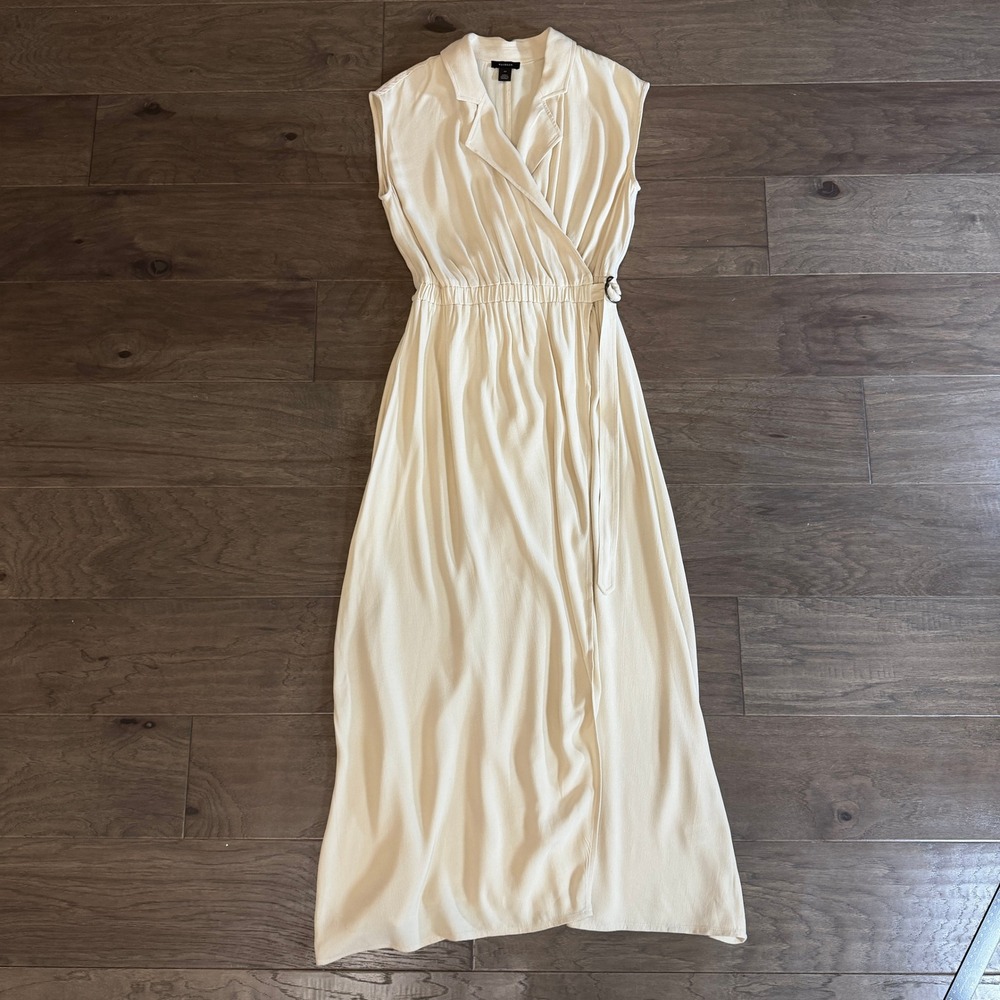 Halogen Womens Cream Sleeveless Wrap‎ Midi Dress Notched Lapel Side Buckle XS